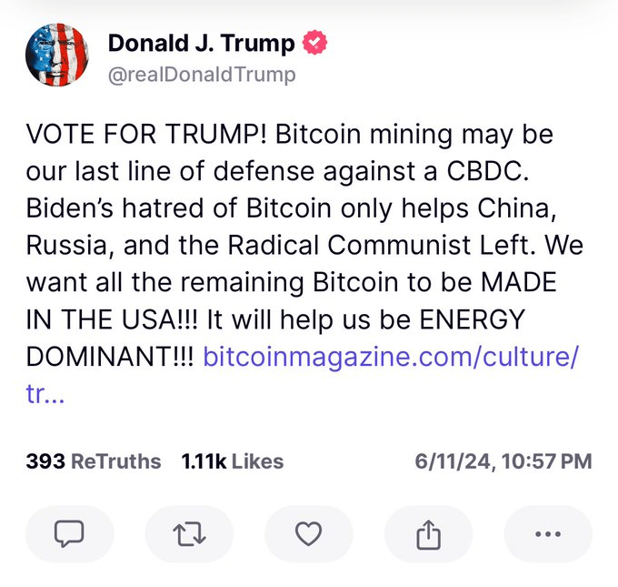 Donald Trump: Todos los mineros de Bitcoin deberían ir a Estados Unidos