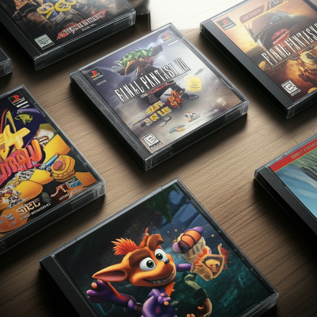 Generate a high-quality, relevant image prompt for an article about: Iconic PlayStation 1 Games: Bes