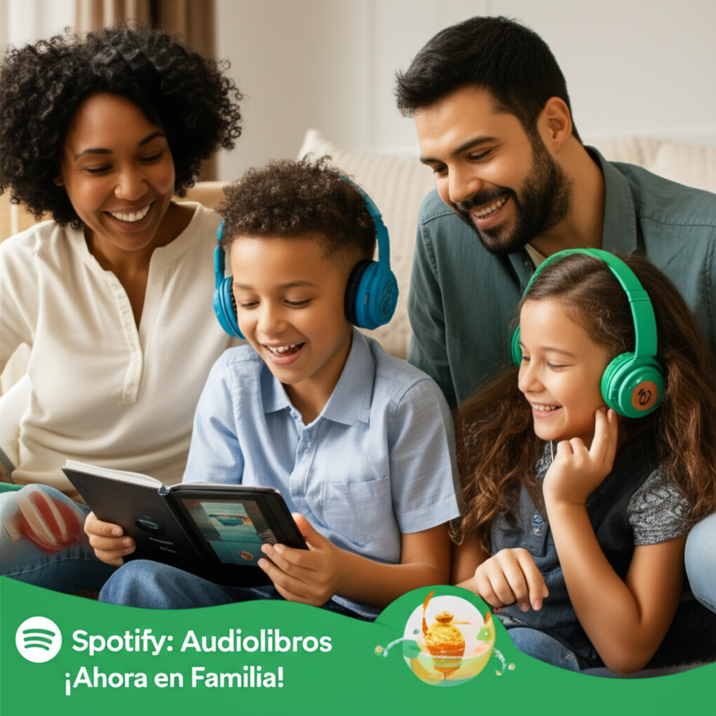 Generate a high-quality, relevant image prompt for an article about: Spotify: Audiolibros ¡Ahora en